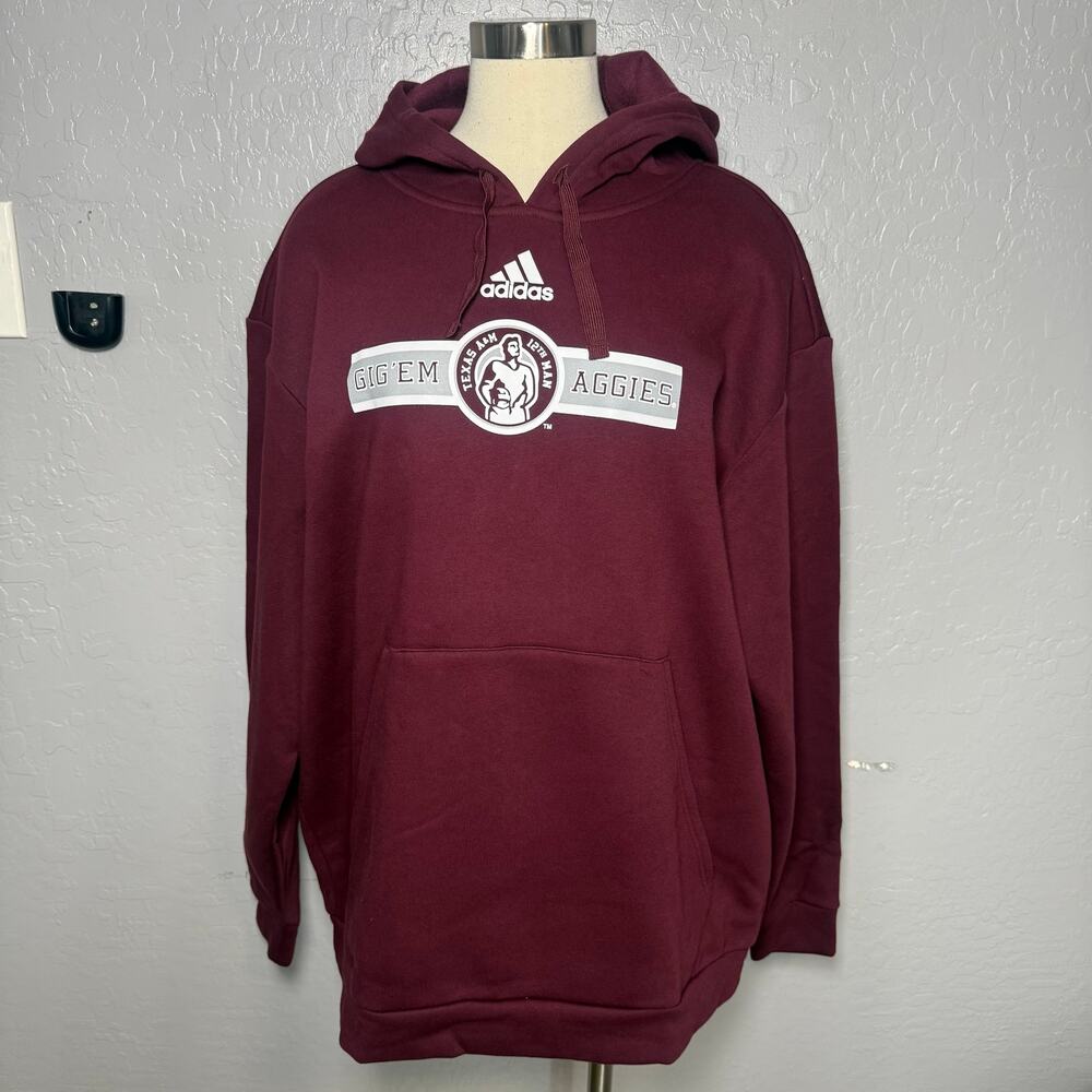 adidas Texas A&M Aggies 12th Man Gig Em Fleece Hoodie Mens XL Maroon NWT JE2035⁠